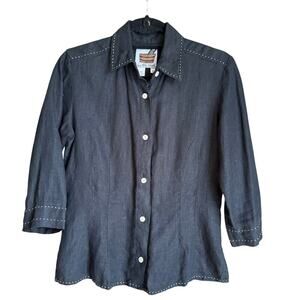 In The Wash Black Linen Button Down Blouse Shirt Size S Western Casual Minimal